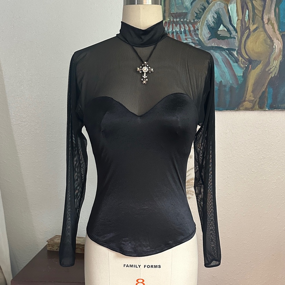 Whimsigoth Y2K -  Black Sheer Women's Top